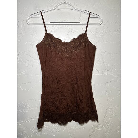 Maurices brown lace trim babydoll crinkle y2k cami womens small fairy grunge - Picture 1 of 8